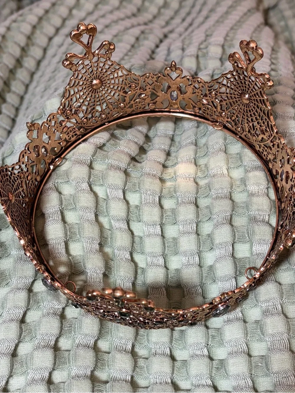 Antiqued Rose Gold Spiderweb Rhinestone Crown Tiara Halloween Gothic
